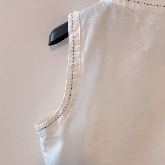 EDWARD White Linen  Button Up Sleeveless Blouse, Size L - Picture 6 of 7